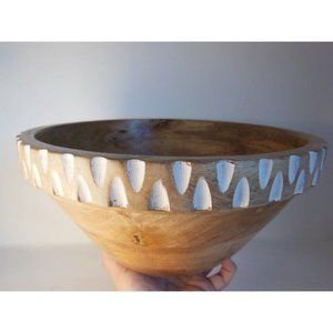 Large Wooden Salad , Fruit Bowl Light Wood 12 in. wide, Sides 6 in. tall, India